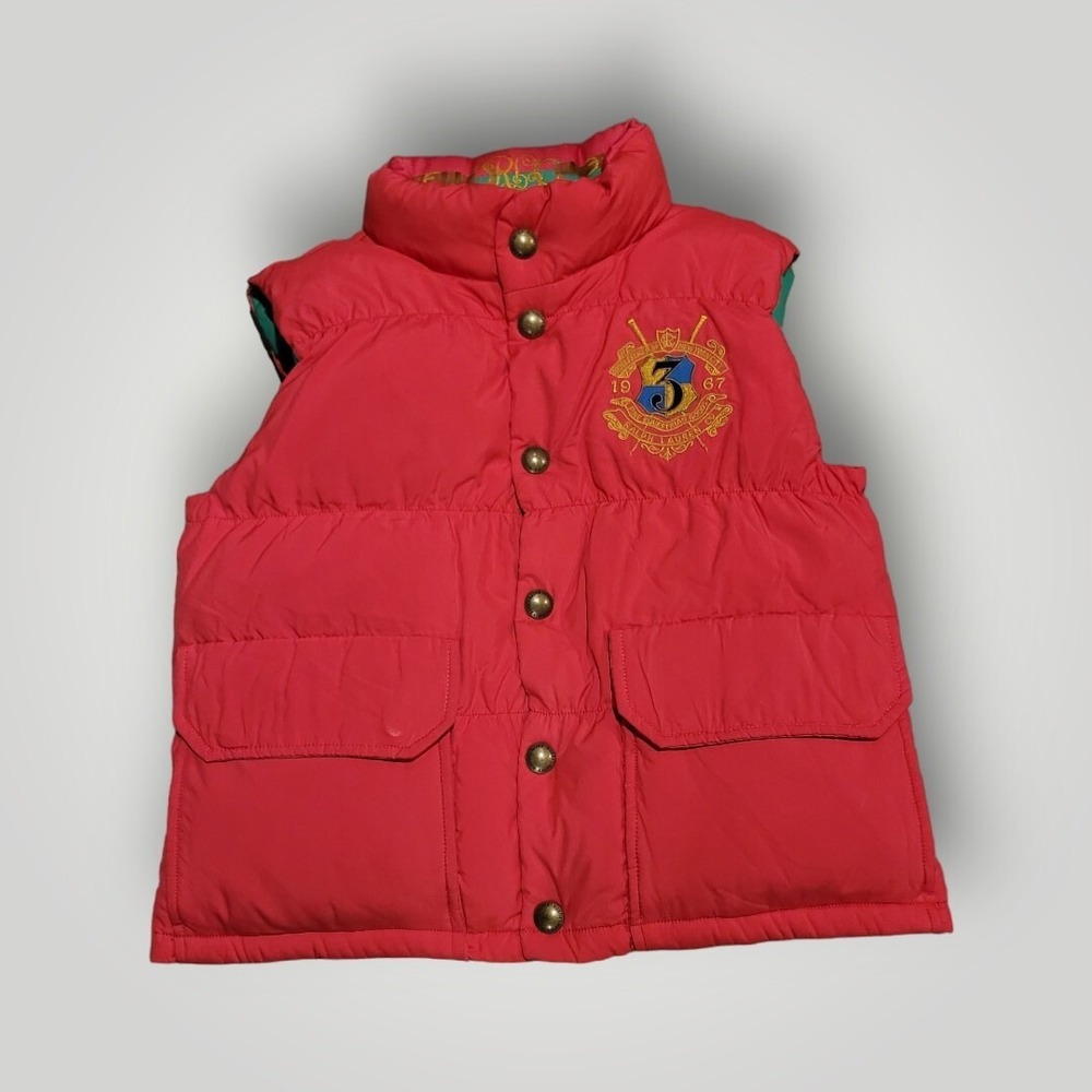 Ralph Lauren Down Filled Vest Girls Size M 8-10 Puffer Vest Pink/Green